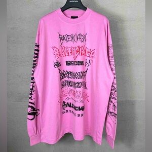 Balenciaga Pink Graphic Long Sleeve Tee